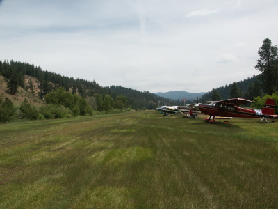 Grass Landing Strip with planes parked on side